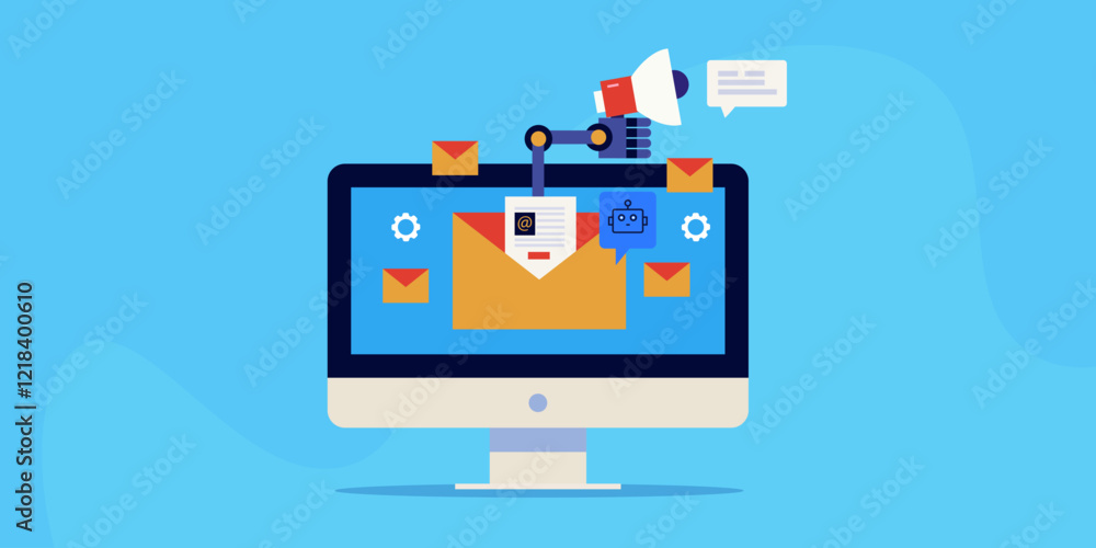 Poster email marketing automation driven by ai technology, vector banner.