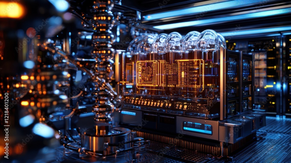 Poster futuristic quantum computer core: a glimpse into advanced technology