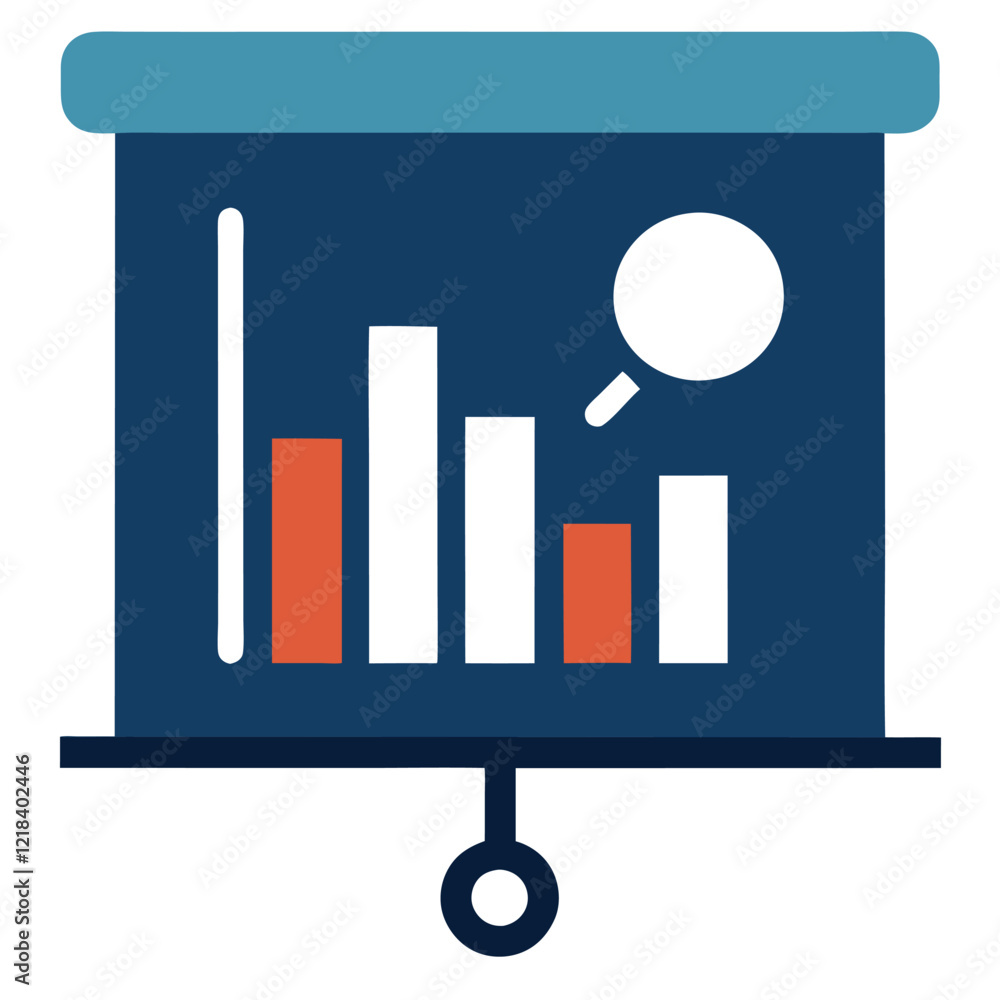 Poster simple illustration of a presentation stand with graphs and charts