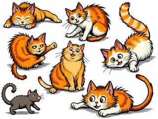 Hand-Drawn Cartoon Cat Set – Vector Illustration of Cute and Funny Kittens in Playful Poses for Merch and Ad Campaigns
