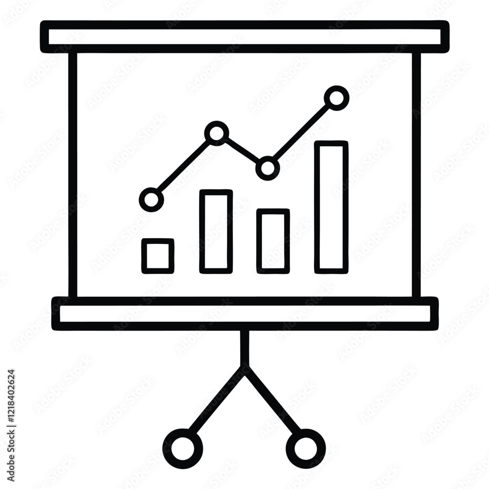 Poster simple illustration of a presentation stand with graphs and charts