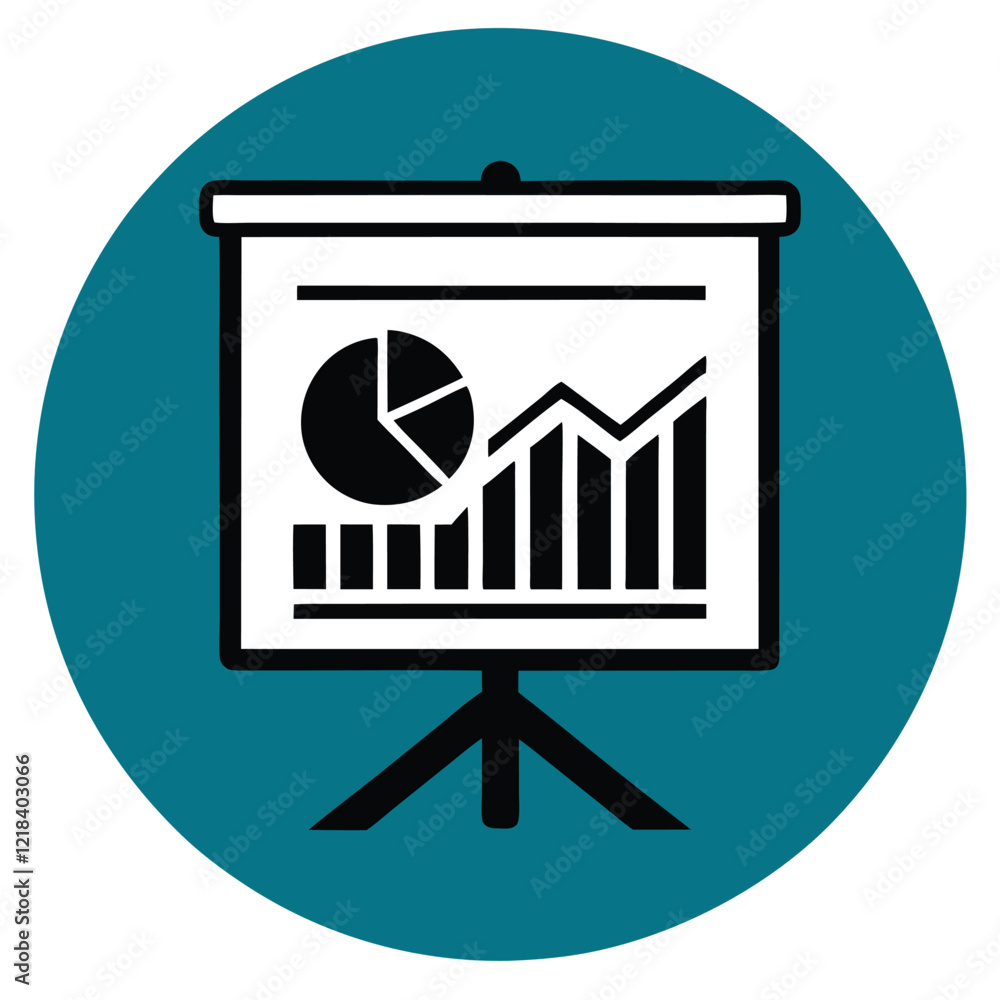 Poster simple illustration of a presentation stand with graphs and charts