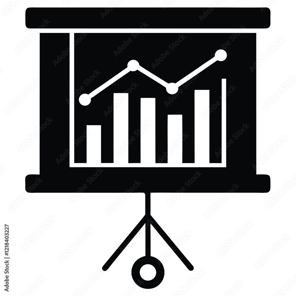 Poster simple illustration of a presentation stand with graphs and charts