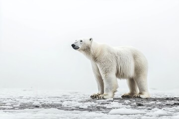 Fototapeta premium Polar bear standing on melting ice in arctic region