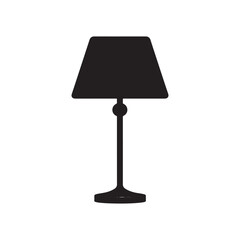 Minimalist Black Vector Icon of a Table Lamp on a White Background