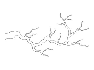 Abstract gnarled branching bare branch, tree, continuous single one line art hand drawing sketch logo