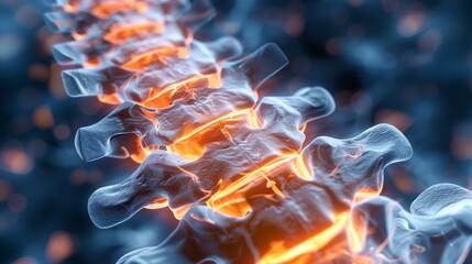 3d illustration of human spinal cord injury with back pain against a blurred background