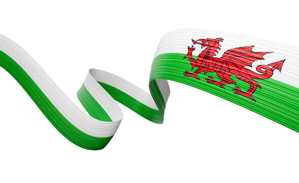 3d Flag Of Wales 3d Shiny Waving Wales Ribbon Flag On Grey Background 3d Illustration