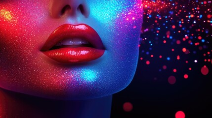 Vibrant Glitter Makeup on a Woman's Face A Close Up Portrait