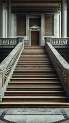 Obraz premium vintage stone staircase in a grand building with ornate railings