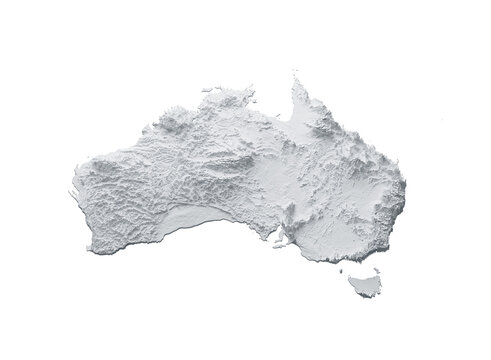 Australia Map Gray And White Shaded Relief Textured Map On White Background 3D Illustration