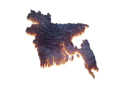 Illuminated Bangladesh Data Map Highlighting Geographical Features Neon Glow Light 3D Illustration