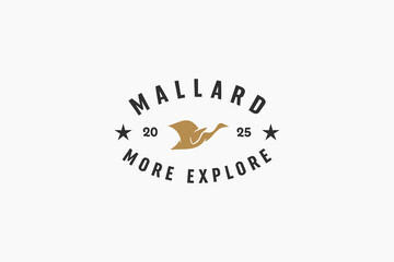 vintage mallard more explore symbol logo design vector illustration. retro flying mallard logo vector design template isolated on white background