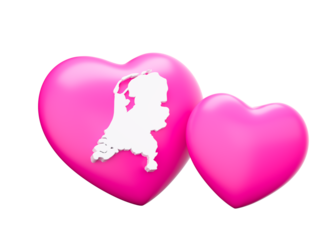 3d Shiny Pink Hearts With 3d Map Of Netherlands 3d Illustration
