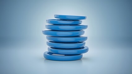 Abstract Stack of Glossy Blue Discs 3D Render