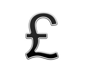Black British Pound Currency Symbol With Metal Gleam And Beveled Edges 3D Illustration