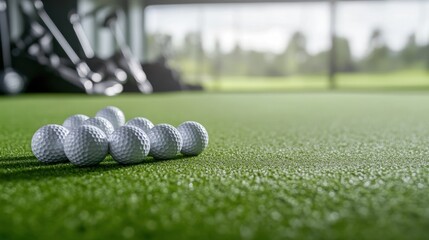 Neatly arranged golf gear on a green, emphasizing sport and preparation. Ideal for golf and outdoor content.