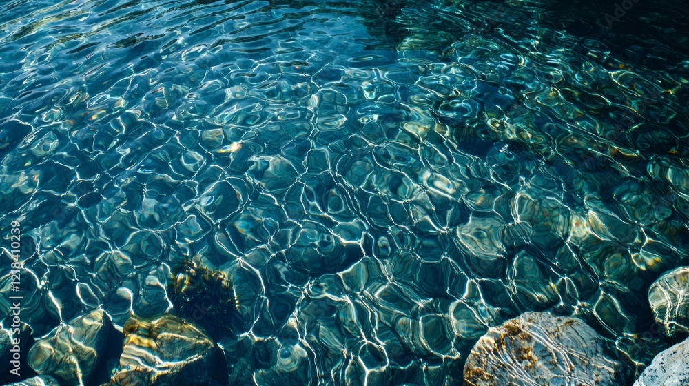 Poster gentle ripples flow through placid blue water, creating mesmerizing abstract shapes and reflections.