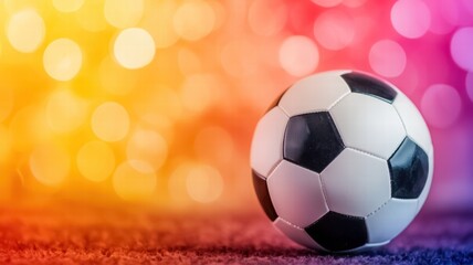 Naklejka premium A close-up of a soccer ball on a vibrant, colorful background, creating an energetic and playful atmosphere.
