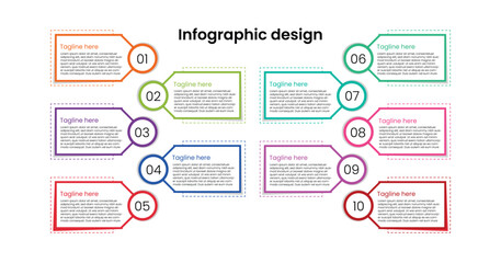 Infographic design template. Timeline concept with 10 steps. Can be used for workflow layout, diagram, banner, web design. Vector illustration Infographic chart