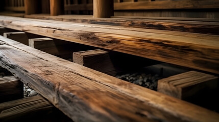 a wooden bench with a metal bowl on it
