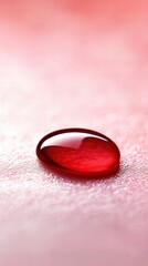 Single blood drop on smooth white surface with soft red illumination