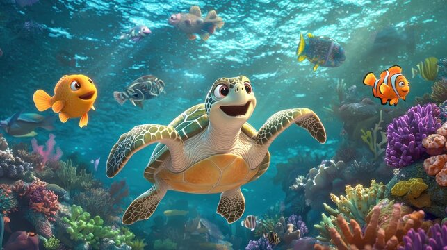 Finding Nemo's Underwater Adventure: A Sea Turtle's Joyful Journey