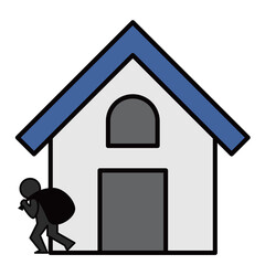 逃げていく泥棒と家のイラスト