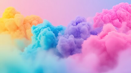 Fototapeta premium A vibrant, colorful cloud scene featuring shades of yellow, blue, purple, and pink, creating a dreamy and surreal atmosphere.