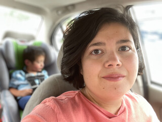 Mother and Child on a Calm Car Ride, Capturing a Quiet Moment