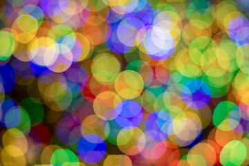 Bokeh out of focus abstract colored circles Christmas tree lights
