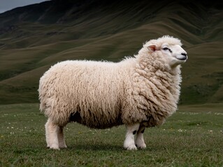 Fototapeta premium Fluffy sheep standing in a field