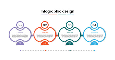 Design template for vector infographic labels with icons and 4 options or steps. Suitable for process diagrams, presentations, workflow layouts, banners, flow charts, and infographics.