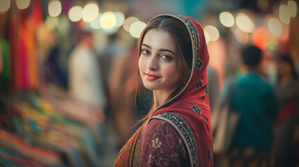 Obraz premium Beautiful Girl Wearing Kameez and Tight Pajama: Stylish Ethnic Fashion