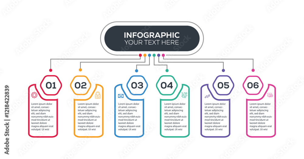 Poster design template for vector infographic labels with icons and 6 options or steps. suitable for proces