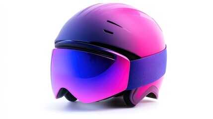 Fototapeta premium Pink ski helmet and goggles on white. Winter sports safety equipment