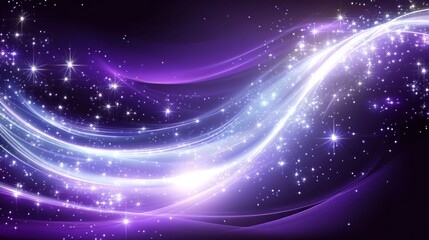 Abstract purple and white glowing wave with sparkling stars.