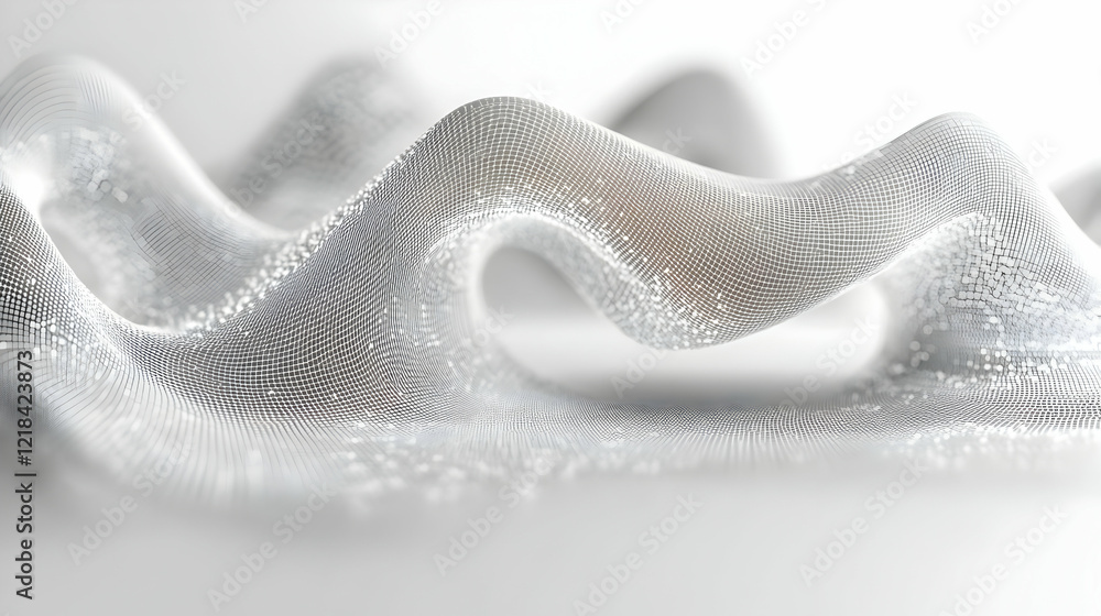 Poster abstract 3d rendering of a flowing wave form with a metallic texture