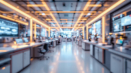 smart innovation lab with digital interfaces advanced equipment sleek futuristic design bright lighting research hub