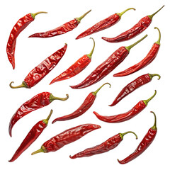 Red hot dry chili peppers on transparent background