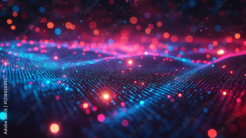 Poster abstract wavy data stream with glowing lights
