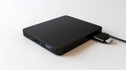 Black USB-C Hub on White Background