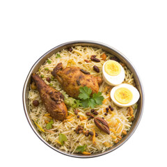 Chicken with rice and vegetables biryani on transparent background