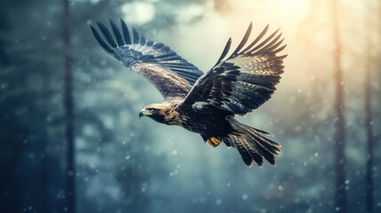 Fototapeta premium Flying eagle preparing to catch prey, AI generated image
