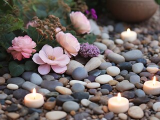 Natural Aesthetic with Flowers and Stones