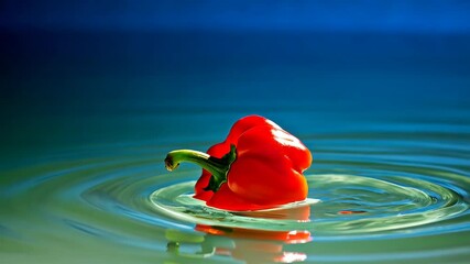 Vibrant Red Bell Pepper Floating on Water - Powered by Adobe