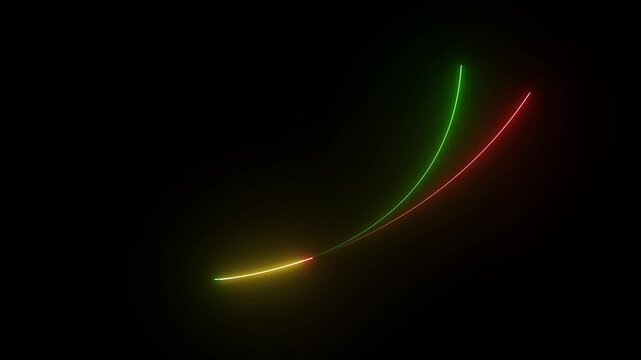 Down to up neon line arrow direction animation.neon line rasing business arrow on black background