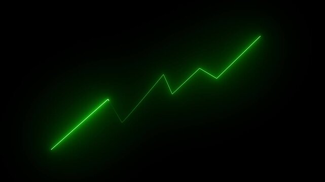 Neon Arrow Upwards: green neon arrow ascends against a dark background, symbolizing growth, progress, and optimism. neon graph arrow animation