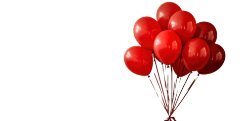 A cluster of vibrant red balloons symbolizes joy and celebration at an outdoor event. balloon in birthday on transparent background. Copy space.