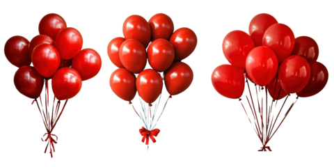 set of red balloons in birthday that enhance the festive atmosphere. PNG file of isolated cutout object with a transparent background.